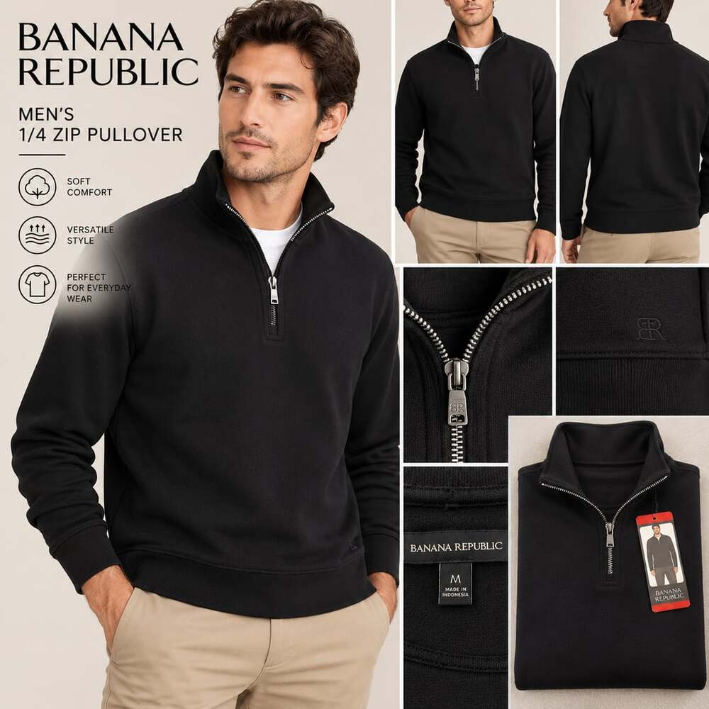 Banana Republic Men’s 1/4 Zip Pullover Sweatshirt Black Size M NWT